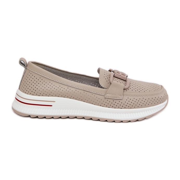 S.Barski Mocas de couro feminino na plataforma S. Barski LR51-556 Beige bege