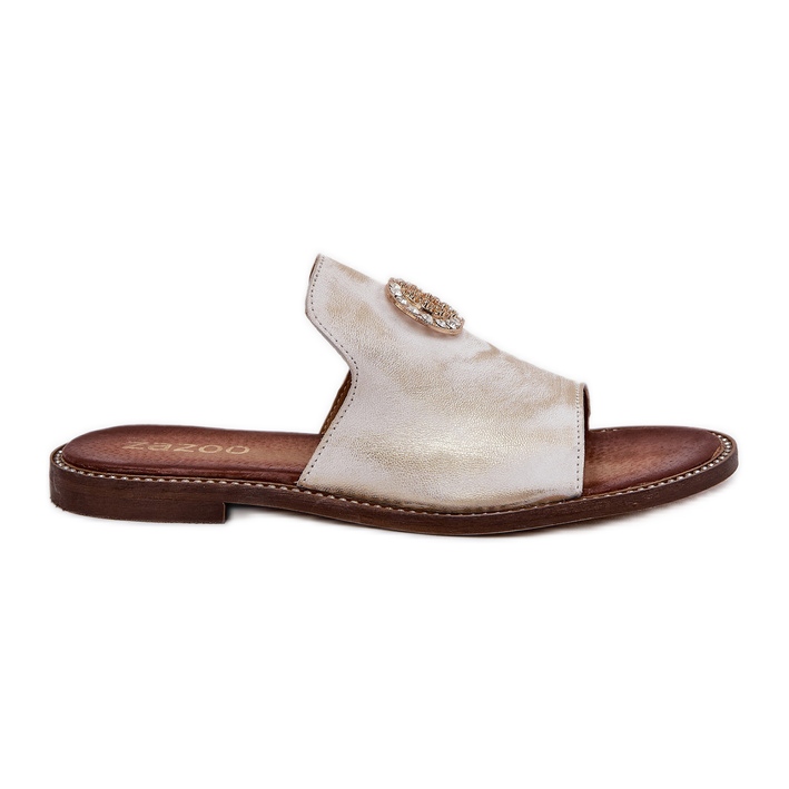 Chinelos femininos de couro elegante com um Zazoo 3008 Zloty, limpado dourado