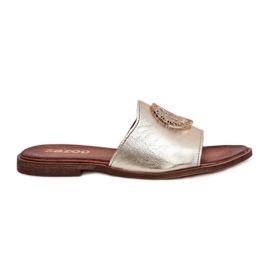 Zazoo 2938 chinelos de couro liso com ornamento dourado