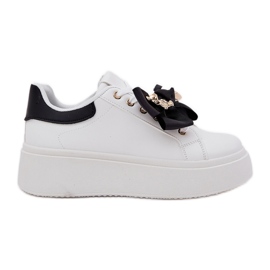 Tênis femininos com um arco e um broche com um ursinho branco e branco