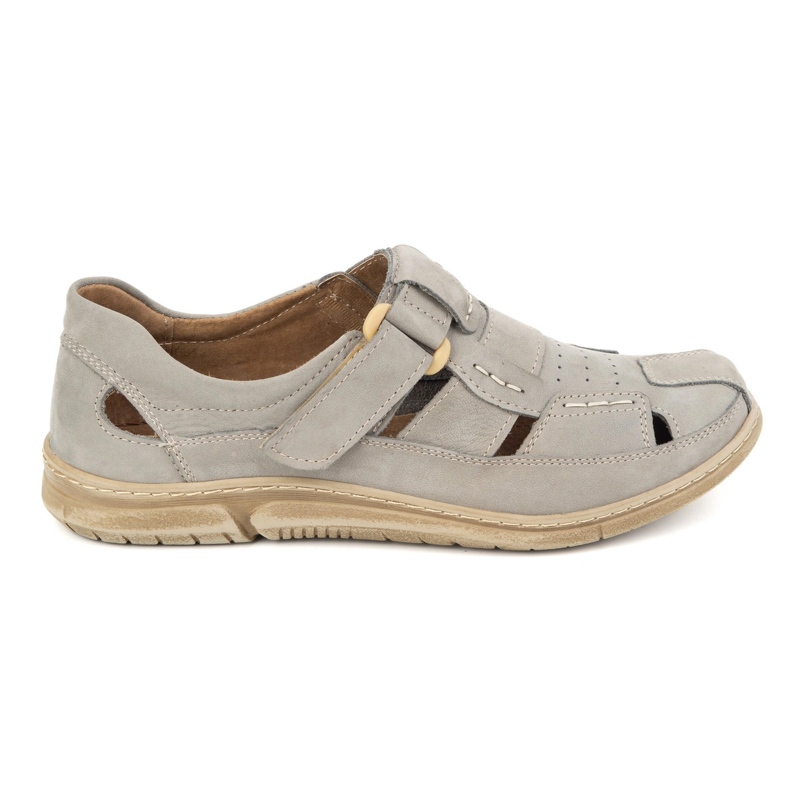 KOMODO Sapatos de couro masculino para velcro 937 cinza