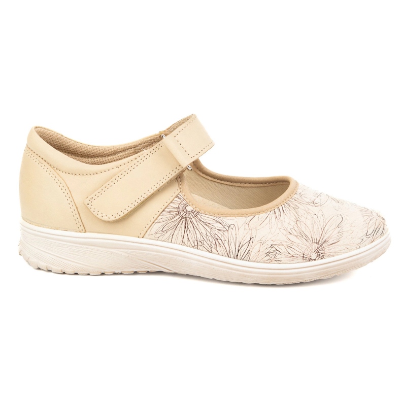 But-Bal Sapatos de velcro de couro feminino com padrão floral 696bb bege