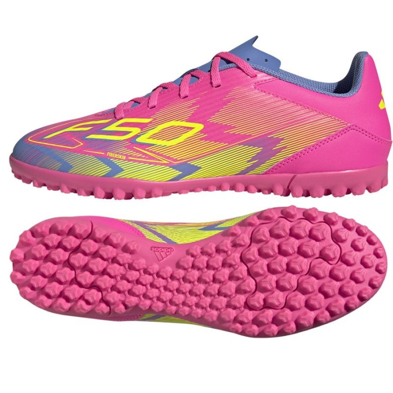 Adidas F50 Club TF 7208 JP7208 Sapatos de futebol rosa