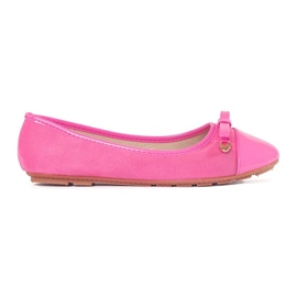 Ballerinas femininas rosa planas com um arco e dedo doe envernizado