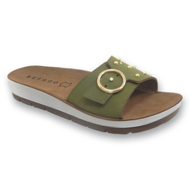 Flipers de couro feminino Befado 158d271 com strass verdes