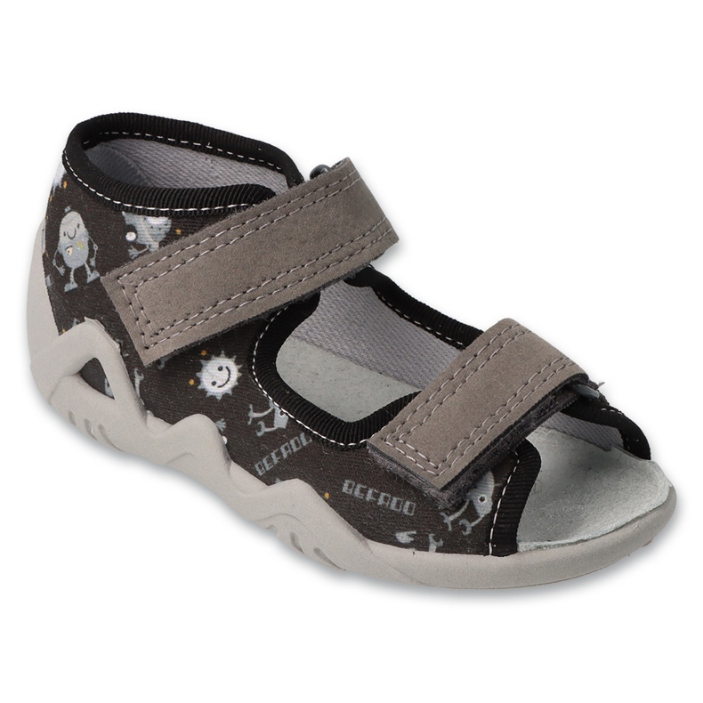 Flippers infantis de Befado 350p054 Inserção preta de couro de couro preto