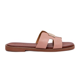 Flip -flops planos com recortes e decoração de rosa sujo