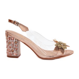 S.Barski Sandálias transparentes com flores no calcanhar decorado MR38-331 Pink Gold dourado