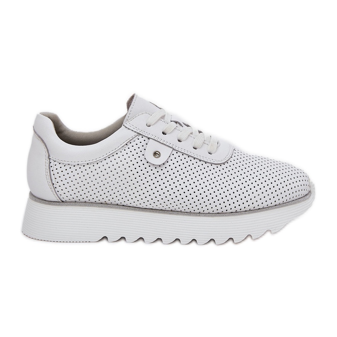 S.Barski Sapatos de couro esportivos na plataforma com glitter lr51-629 branco