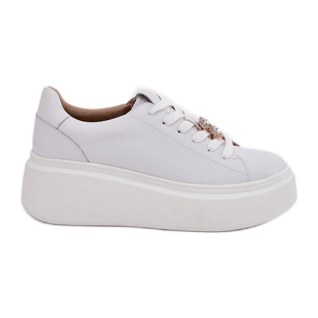 Sapatos de couro feminino na plataforma com Vinceza 39922 White branco