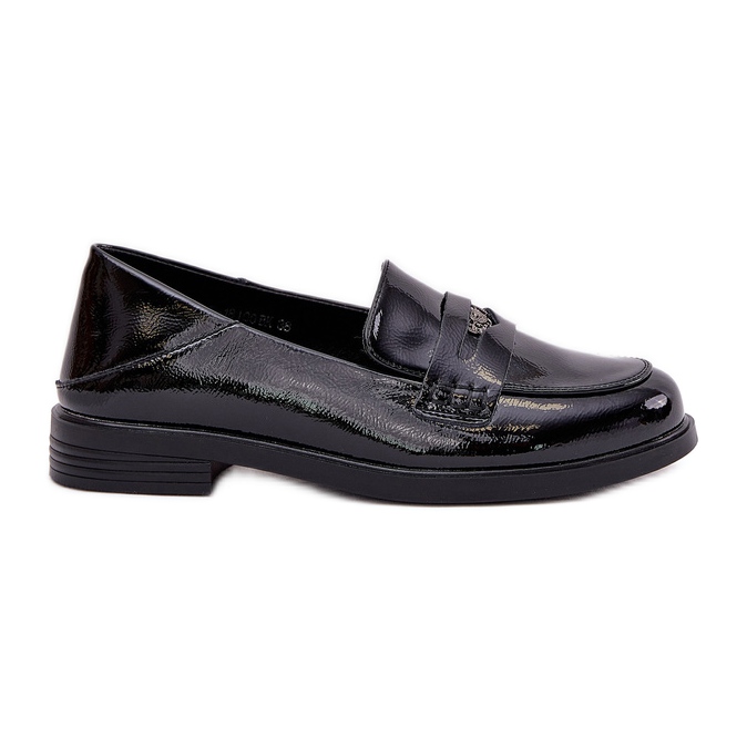 Mocassins femininos envernizados elegantes feitos de couro natural de Vinceza 18100 preto