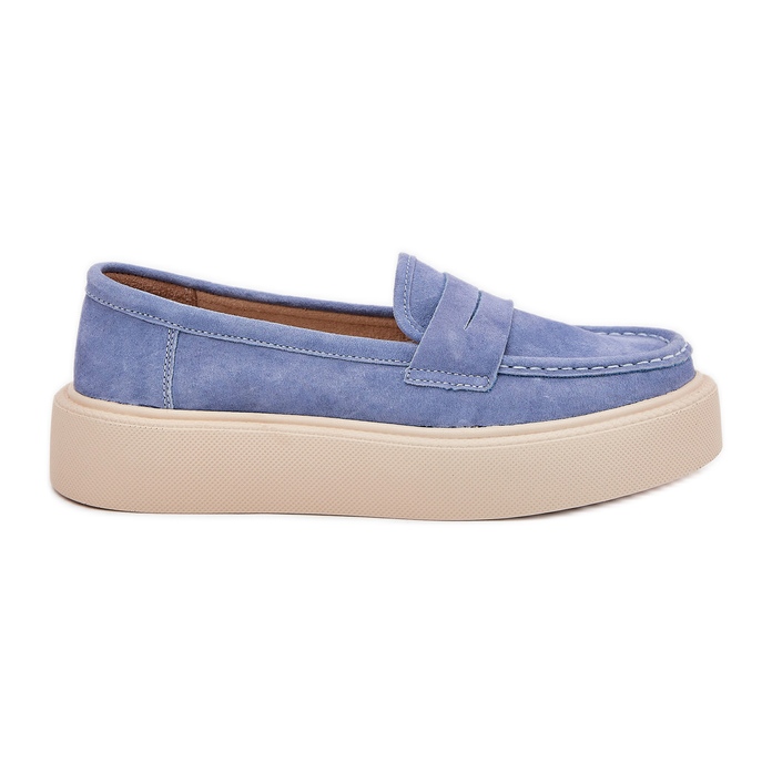 Moccasins femininos camurça na plataforma azul de Vinceza 79535