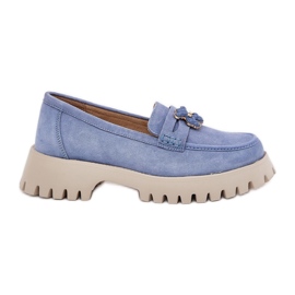 Mocassins de camurça feminina com alfinetes Bear Vinceza 79533 Blue azul