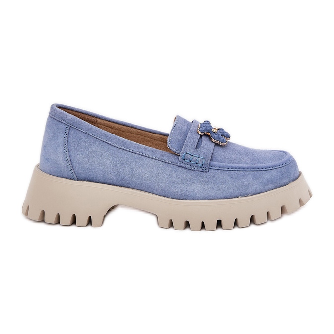 Mocassins de camurça feminina com alfinetes Bear Vinceza 79533 Blue azul