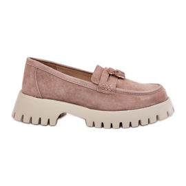 Mocassins de camurça feminina com alfinetes Bear Vinceza 79533 bege