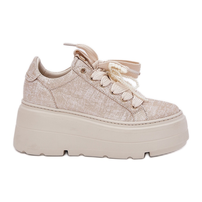 Tênis de couro na plataforma Chebello 4658 Zloty dourado