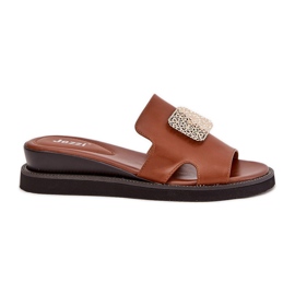 Jezzi Flips femininos na cunha de couro anchoic com decoração marrom