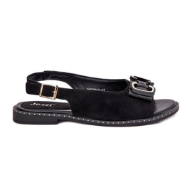 Jezzi Sandálias planas com decoração Eco Suede Black preto