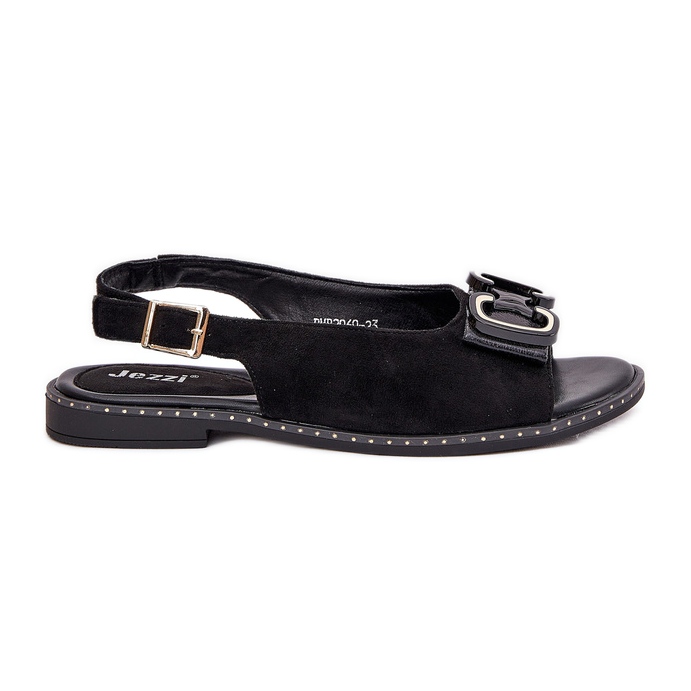 Jezzi Sandálias planas com decoração Eco Suede Black preto