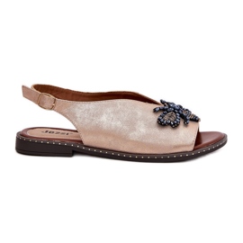 Jezzi Sandálias femininas brilhantes com decoração de ouro rosa plano