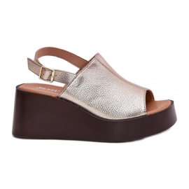 Jezzi Sandálias femininas com couro ecológico na plataforma e cunhas douradas dourado