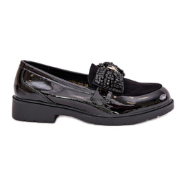 Mocassins das mulheres pintadas com um arco s.barski hy51-319 preto Mocassins das mulheres pintadas com um arco s.barski hy51-319 preto