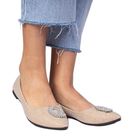 Bailarinas de glitter de champanhe feminino com zircões dourado