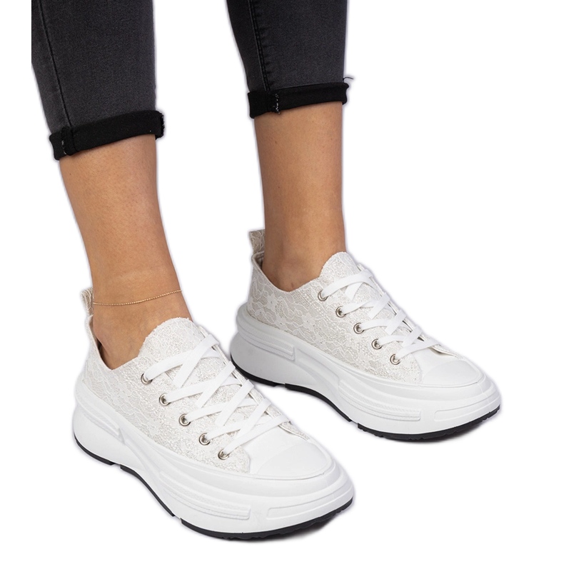 Tênis de renda feminina branca branco