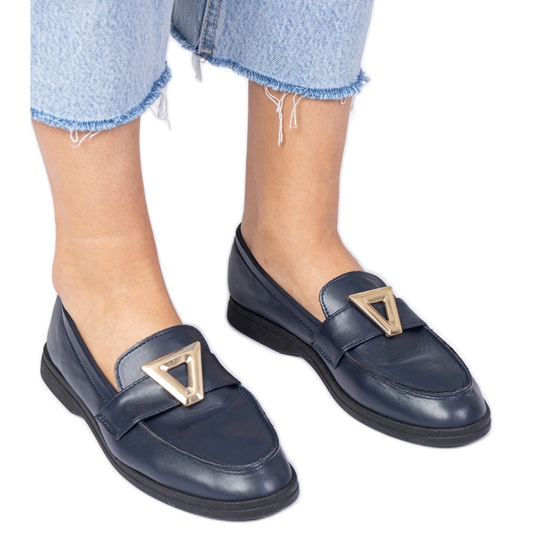 Mocassins femininos da Marinha com uma decoração elegante azul