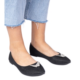 Ballerinas de glitter feminino negro com uma borboleta preto
