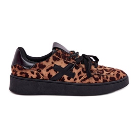 Sapatos esportivos femininos baixos com estampa de leopardo marrom