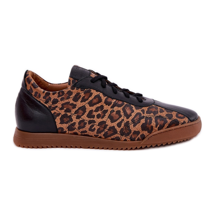 Sapatos de couro feminino em estampa de leopardo Laura Messi 2935 Brown castanho