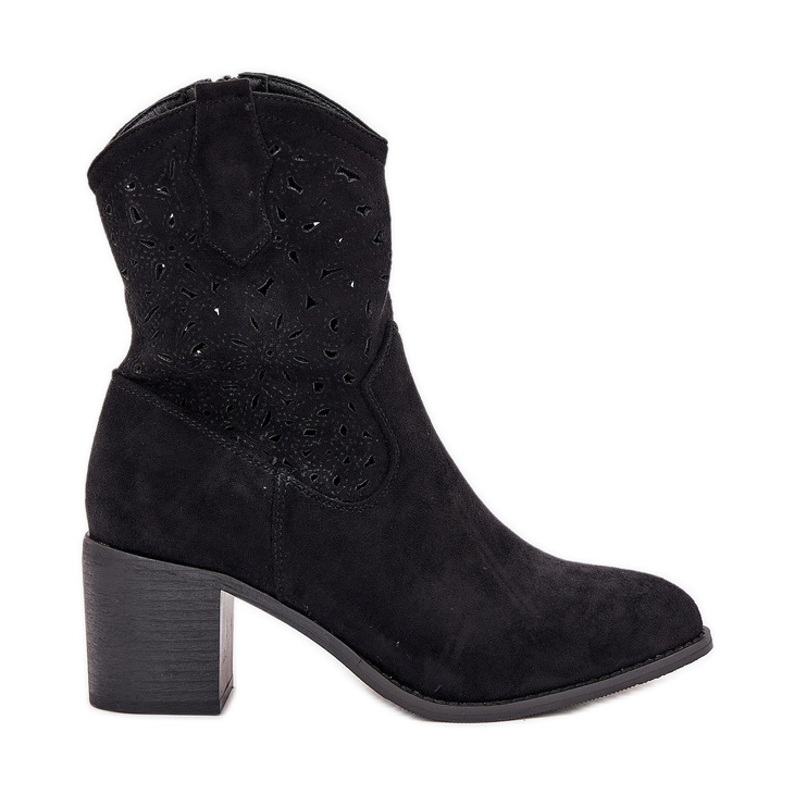 Openwork Boots Women High Heels S.Barski Hy51-125 Black preto