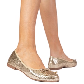 Golden Women's Glitter Ballerinas com um arco dourado Golden Women's Glitter Ballerinas com um arco dourado