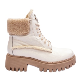Lemar de botas de couro de couro feminino branco Lemar de botas de couro de couro feminino branco