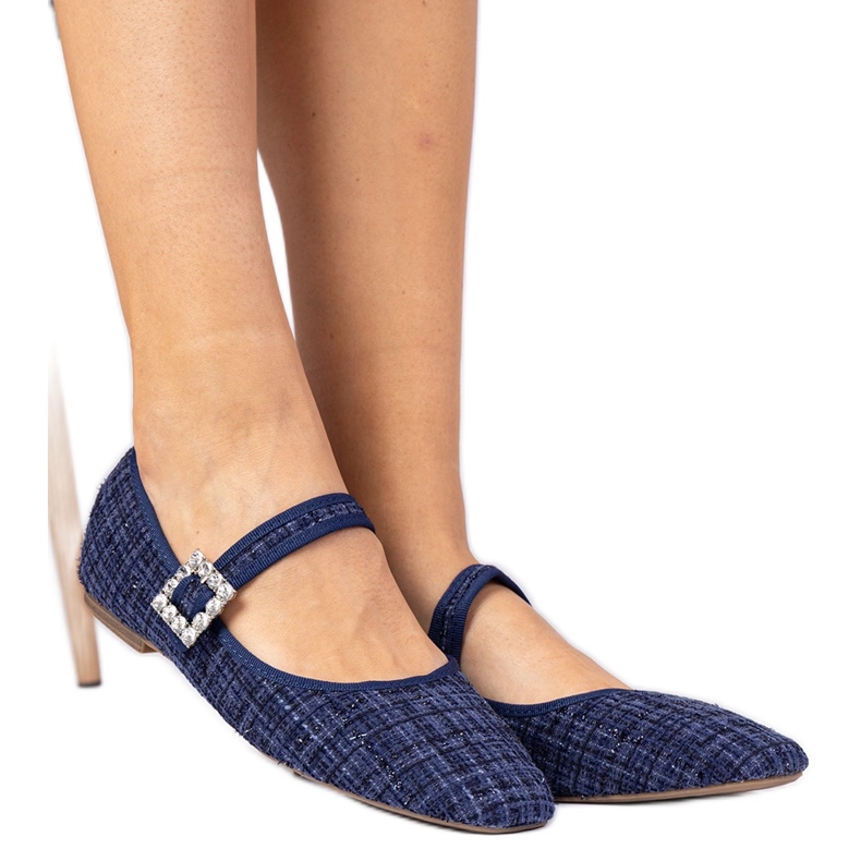 Ballerinas femininas azuis da Marinha com uma fivela e Crystaliki azul