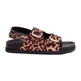 Sandálias impressas femininas de leopardo com fivelas marrons marrom