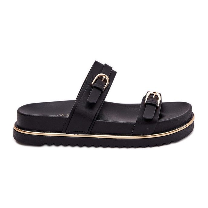 Chinelos femininos suaves na plataforma com listras e grampos pretos