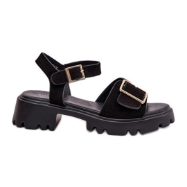 Sandálias femininas de camurça ecológica com grampo preto