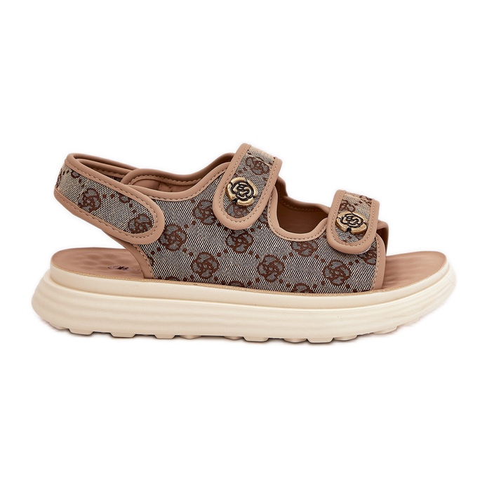 Sandálias materiais padronizadas das mulheres com detalhes dourados khaki bege