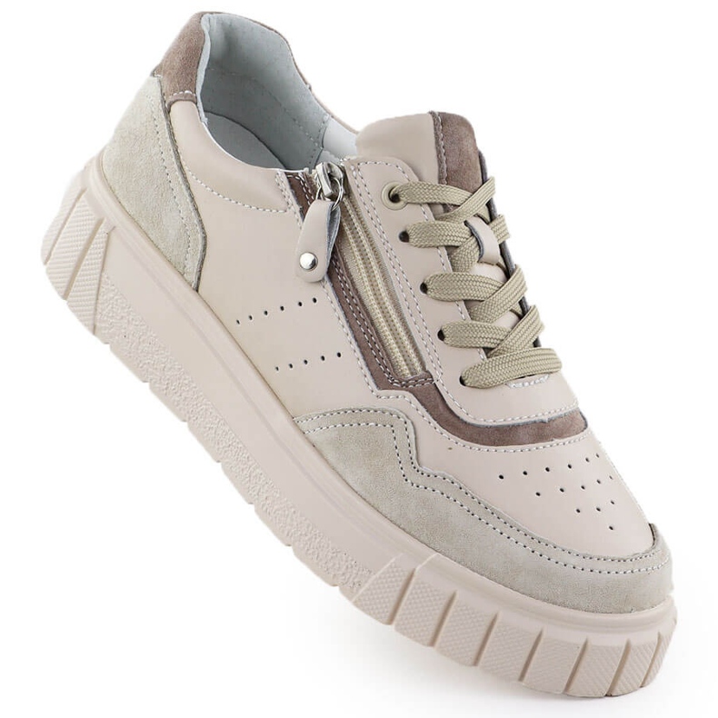 Tênis de couro na plataforma Filippo DP6862 Beige bege