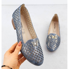 Sapatos Openwork Women com saltos baixos azul M. Daszyński SA222-3