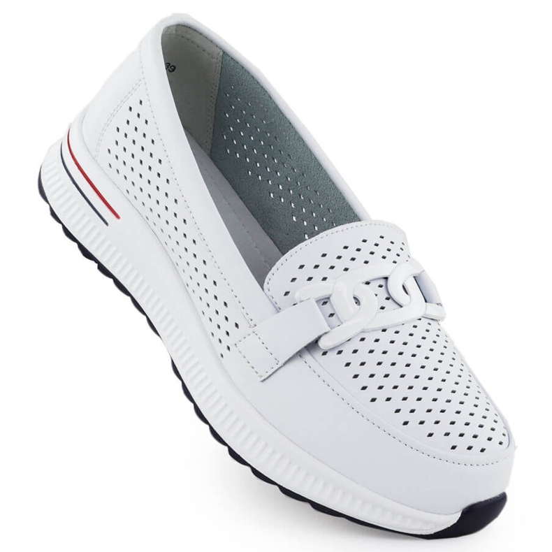Sapatos de couro feminino na plataforma Białe Filippo DP4400 OpenWork branco