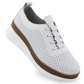 Sapatos de couro feminino para cunhas brancas perfuradas T.SOKOLSKI W25-203 branco