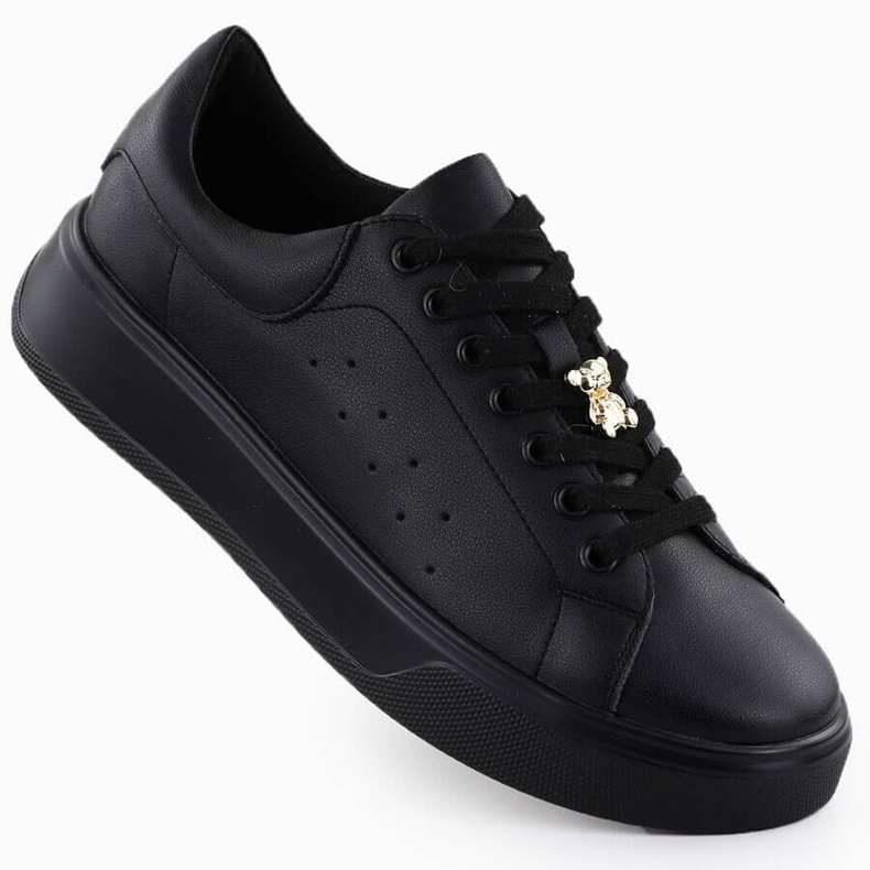 Cambell Sapatos de couro feminino com camell sz00635 urso de pelúcia preta preto