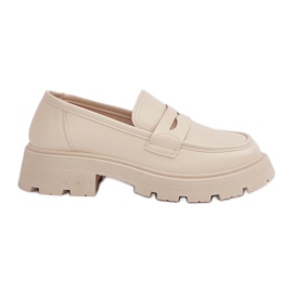 Mocassins femininos de couro ecológico, bege claro