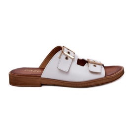Chinelos lisos de couro com zazoo 3020 fivelas brancas branco