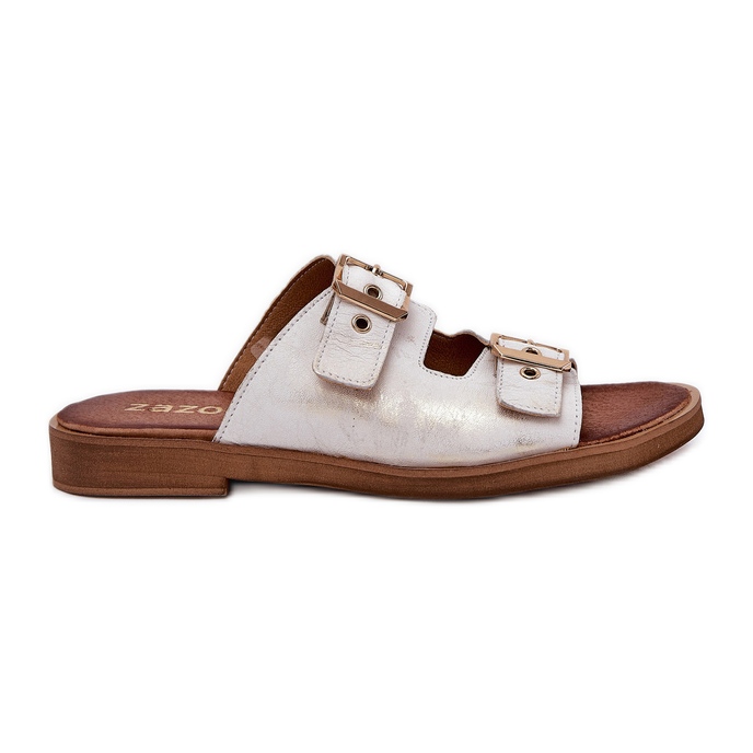 Chinelos lisos de couro com zazoo 3020 zloty zloty dourado