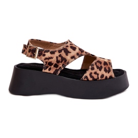 Sandálias femininas com estampa de leopardo na plataforma Eco Suede Brown marrom