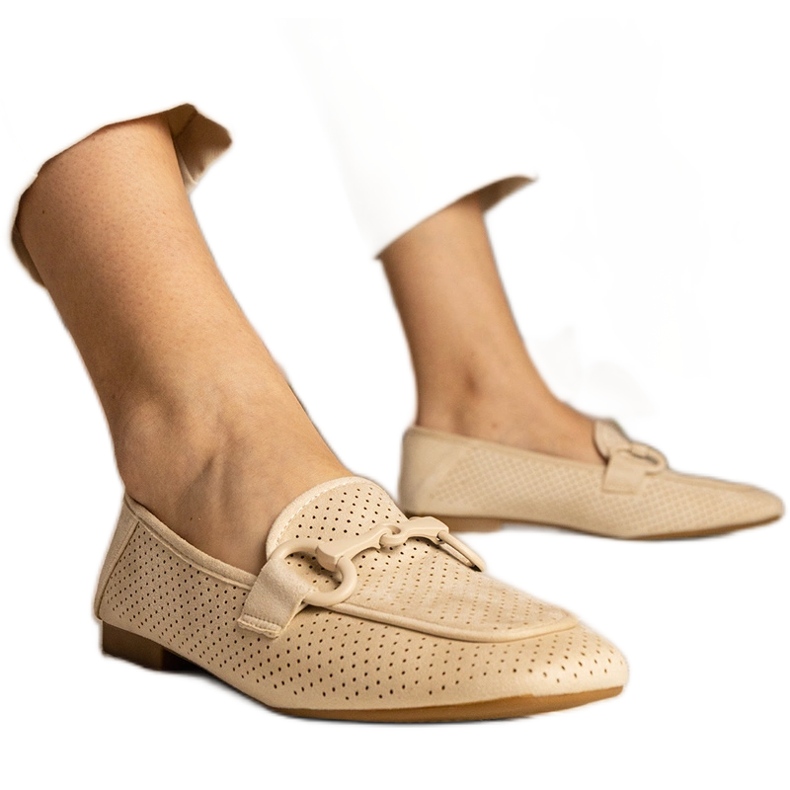 Mocassins Bege Women's Openwork com um ornamento